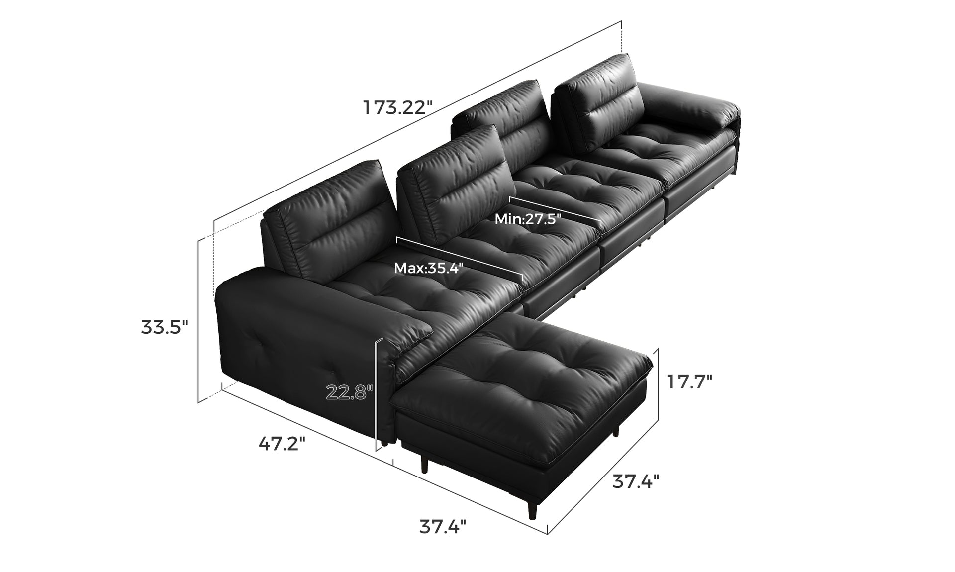 Beige sectional sofa with chaise and ottoman in modern living room