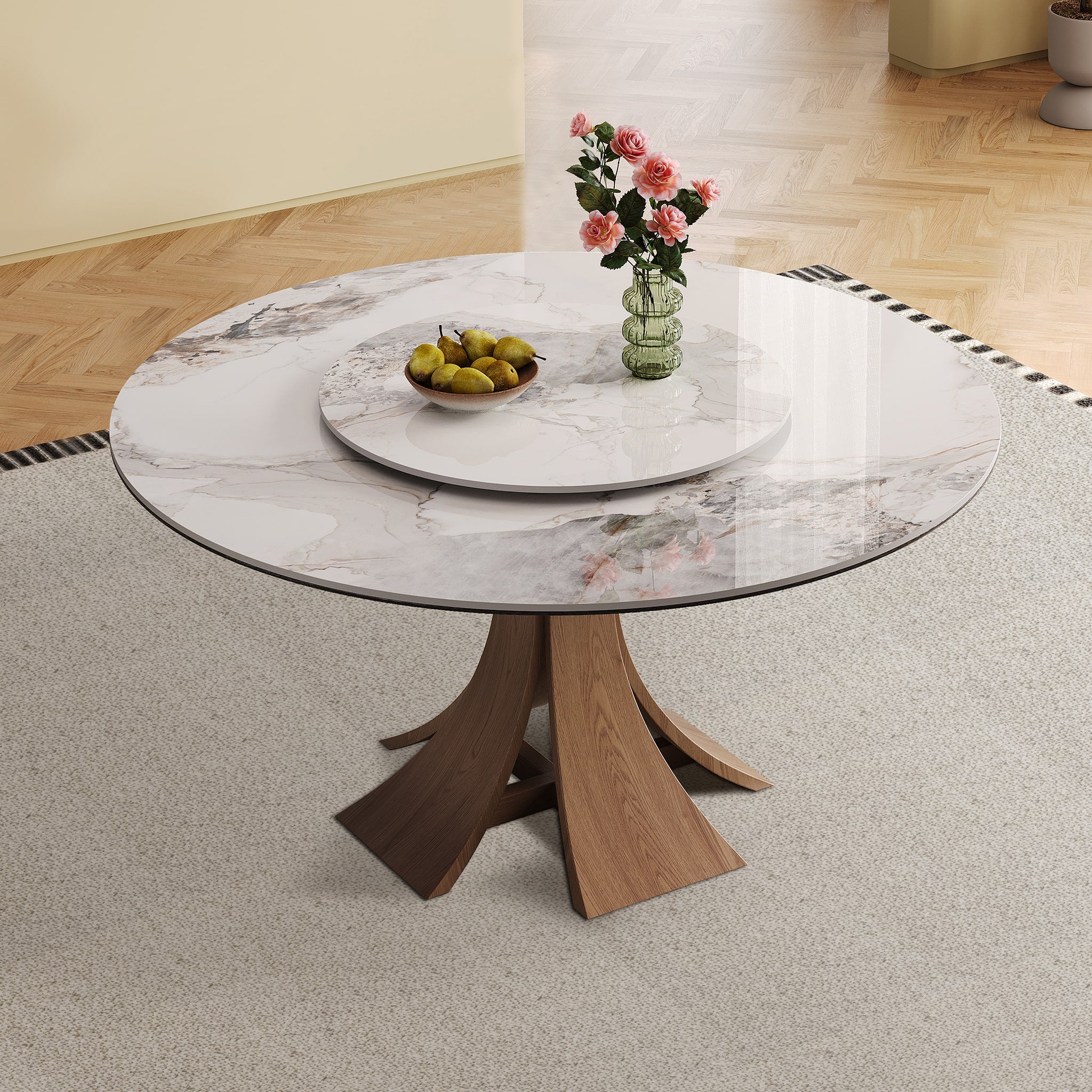 Modern Mid-Century Round Dining Table with Sintered Stone