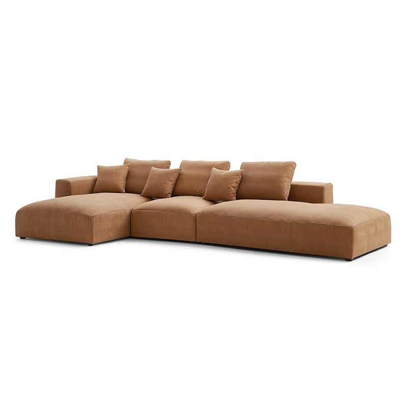 Salo Camel Antique Industrial Air Leather Open Sectional Double Lounge ...